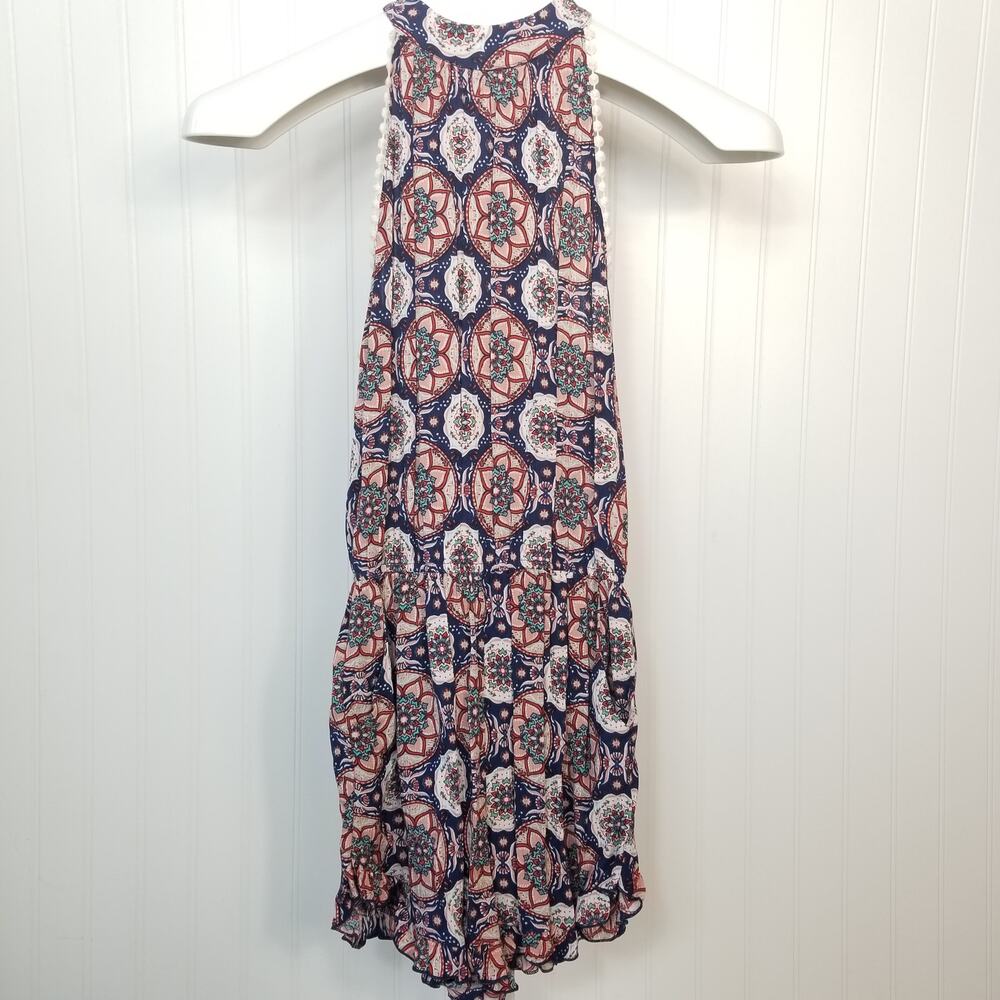 Aqua‎ Floral Circle Pattern V-Neck Romper XS